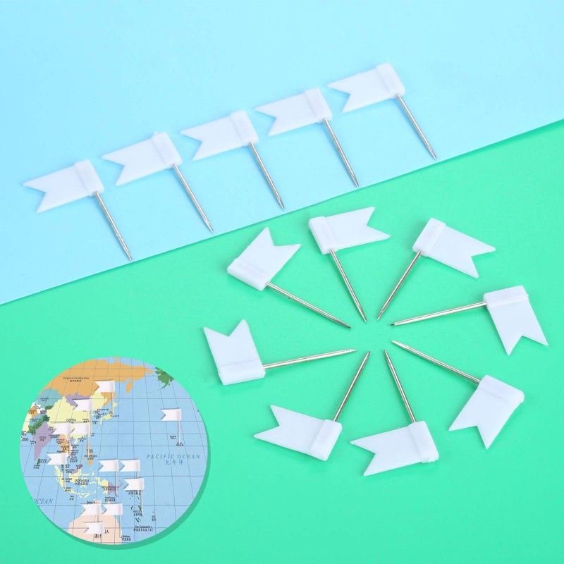 Yetaha 100PCS Flag Map Push Pins, Travel Map Tacks Assorted Plastic Colorful Thumbtacks for Bulletin Cork Board World Map Picture Marking Home School Office (White) - Image 4